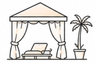 Cabana lounges and leisure seating zones